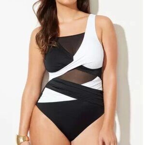 New Mesh Colorblock Wrap Sheer Cutout  Swimsuits For All size 20 Hollywood